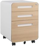 CuisinSmart 3 Drawer Mobile File Cabinet with Lock, Metal Under Desk Rolling Filing Cabinets, Fully Assembled 5-Wheel Office Cabinet for Home Office Letter/Legal/A4 White-Natural