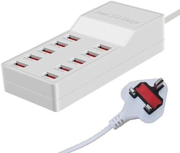 Balabaxer 10 port USB charging station, multi port charging station, suitable for smartphones, tablets, and other USB devices (white)