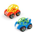 Bright Starts Oball Rattle & Roll Sports Race Car Toy Push and Go Vehicle, Easy Grasp, Ages 3 Months +, Random colour Blue or Red, (1 piece)