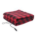 Virzen 12V Car Electric Blanket 150 x 100 cm Single Heated Throw Blanket Soft Double Layer Plaid Heating Blanket for Winter Travel Camping Outdoor, Black and Red