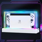 HSTOP Switch Dust Cover with RGB LED Light Base Compatible with Nintendo Switch and OLED, High Clear Acrylic Anti-Scratch Waterproof Dust Cover and Base, for Children