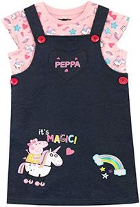 Peppa Pig Girls Unicorn Pinafore Dress and T-Shirt Multicoloured Age 2 to 3 Years
