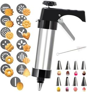 Stainless Steel Cookie Press, Kitchen Baking Set with 13 Discs & 8 Icing Nozzles for Effortless Cookie Creation & Decoration（Comes with Cleaning Brush）