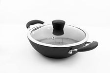 Zinel 4144 Non-Stick Wok with Glass Lid, Cast Aluminum, Black, 28cm