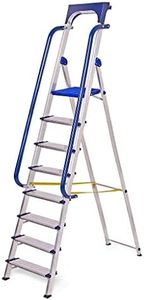 Escabeau 8 marches Secure pro, aluminium renforcé, sécurisé avec rampes, tablette porte-outils, hauteur plateforme 182cm, charge 150kg Hostrom