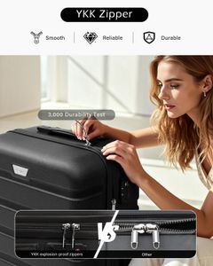 COOLIFE 3-Piece Luggage Set – Lightweight ABS+PC Suitcases, Spinner Wheels, Black