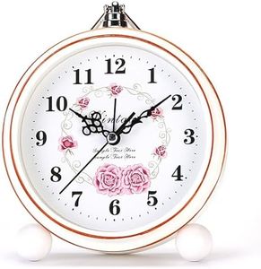 Maxspace Vintage Alarm Clock, 5.25" Silent Non-Ticking Retro Analog Clock, Battery Operated Small Desk Clock for Bedroom/Living Room/Office/Shelf Decor (Rose)