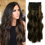 20 inch Clip in Hair Extensions 4 PCS Soft Synthetic Thick Hair Extension Hair Pieces for women, Full Head Hair Extensions Clip in (Dark Brown with Golden Brown Highlights)