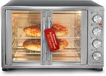 Elite Gourmet ETO4510B Double French Door 4-Control Knobs Countertop Convection Toaster Oven, Bake Broil Toast Rotisserie Keep Warm 14" Pizza Includes 2 Racks