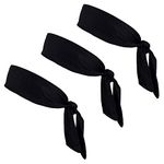 Kenz Laurenz Athletic Sports Headband (3 Pack Black, Moisture Wicking Poly Elastic Blend, Tie Back)