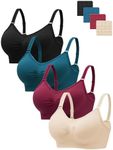 HBselect 4 Pack Full Coverage Wireless Bras, Soft Seamless Bra Sets for Women, Comfortable Support Bralette with Removable Padded and Extra Extenders