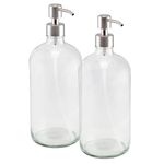 Cornucopia 32oz Glass Pump Bottles with Stainless Steel Pump (2-Pack); Economy Size Dispenser for Massage Oils, Lotions, Liquid Soaps, Hand Sanitizers