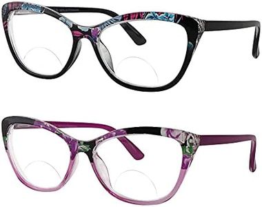 Hyyiyun 2 Pairs Cat-eye Bifocal Reading Glasses Women With Spring Hinge, Designer Floral Printed Frame Readers, 1 Purple Flower Pattern & 1 Black Flower Pattern, Medium