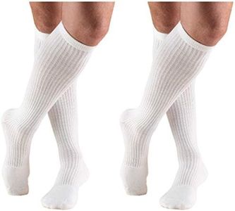 Truform Men's 15-20 mmHg Knee High Cushioned Athletic Support Compression Socks, White, Large (Pack of 2)