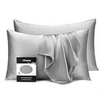 ATreebag Silk Pillow Cases 2 Pack with Hidden Zipper for Hair and Skin Beauty, 19 Momme 100% Mulberry Silk Pillowcase with Gift Box (Silver Grey, Standard, 2pc)