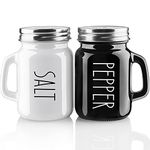 Salt and Pepper Shakers Set, ZOSUJO 4 oz Cute Salt Pepper Shaker, Kitchen Decor for Home Restaurants Wedding, Glass Black White Shaker Sets with Stainless Steel Lids