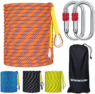 Climbing Rope, 32ft/65ft/98ft/165ft/230ft High Strength Outdoor Safety Static Rock Climbing Rope, Escape Rope, Rappelling Rope, Fire Rescue Parachute Rope (Orange 8mm, 32FT(10M))