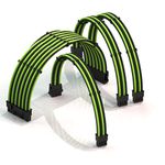 LINKUP - AVA 50cm PSU Cable Extension Sleeved Custom Mod GPU PC Braided w/Comb Kit┃1 x 24 P (20+4)┃1 x 8 P (4+4) CPU┃2 x 8 P (6+2) GPU Set┃500mm - GreenBlack