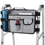 supregear Double Side Walking Frame Bag, Walker Basket with 9 Pockets and Large Compartment for Walker Rollator Wheelchair, Water Resistant Walker Organizer Pouch with Handle and Cup Holder, Grey