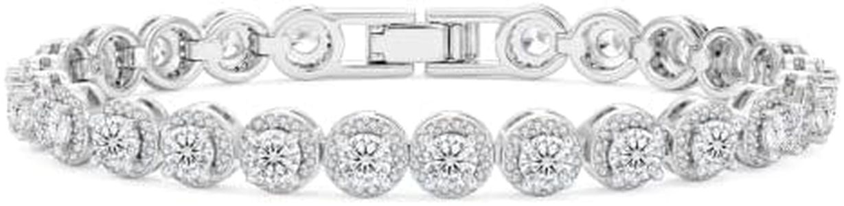 KRKC&CO Mens Tennis Bracelet 6.5mm, White Gold Plated Hip Hop 8in