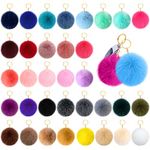 36 pcs Pom Pom Keychain Faux Fox Fur Fluffy Puff Ball Keychain Bulk Diy for Girls Women with Elastic Loop for Hats Scarves Gloves Bags Accessories (Multi Color 1)