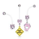 Pierced Owl - Set of 3 Double Jeweled Pregnancy Maternity Belly Button Ring Retainers, Bioflex, 316L Stainless Steel, Cubic Zirconia Crystals, cubic-zirconia