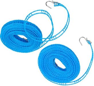 KALIONE 2 Pack Clothes Line Windproof Clothes Line with Hooks Portable Clothesline Travel Clothesline Non-Slip Nylon Clothesline for Hanging Clothes Outside(5m/16.4ft)