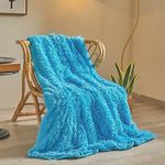 XeGe Luxury Faux Fur Throw Blanket, Soft Blue Fluffy Blanket Throw Single, Shaggy Plush Decorative Couch Blanket, Furry Bed Throw Fuzzy Office Lap Blanket for Bedroom Living Room Sofa Chair, Blue