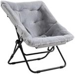 SESHINELL Comfy Saucer Chair, Oversized Foldable Faux Fur Lounge Chair Reading Chair with Metal Frame Moon Lazy Chair Accent Chair for Bedroom, Living Room, Dorm Rooms, Grey
