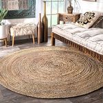 genius decors Handwoven Jute Round Rug, Natural Fibres, Braided Reversible Carpet for Bedroom Living Room Dining Room (180 cm Round) or 6 ft Round