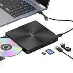 ORICO External DVD Drive USB 3.0 Type-C CD Burner Portable CD/DVD +/-RW Drive/DVD Player with USB Ports and TF/SD Card Slots for Laptop CD ROM Burner Compatible with Laptop Windows Linux OS Mac-ORHU3