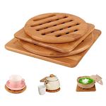 Efbock Bamboo Trivet, Home Kitchen Bamboo Hot Pads Trivet, Heat Resistant Pads, Square and Round (Multi-Size, Pack of 4)