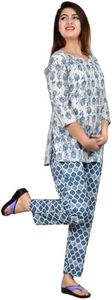 Monique Brand Women's Cotton Relaxed Printed Night Suit Top And Pyjama Set, Multi M, Medium
