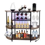 Umisu Bar Cabinet, 4-Tier Liquor Bar Table with Outlet and Light, Freestanding Floor Mini Bar Buffet Cabinet with Glass Holder & Wine Rack, Coffee Bar Cabinet Stand for Kitchen Dining Room