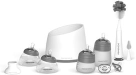 Nanobébé Breastmilk and Silicone Baby Bottle Complete Set Gen 2 with Anti-Colic Nipples, Bottle Brush, Pacifiers, Warmer, Pump Adapter - 5oz and 9oz - Grey