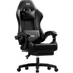 HLDIRECT Gaming Chair for Adults, Ergonomic Computer Chair with Footrest & Linkage Armrest, High Back Gamer Chair with Lumbar Support, Adjustable Game Chair, 360° Swivel, 300LBS (Black)