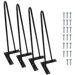 Signstek 16" （40cm Black Hairpin Legs, 3/8" Diameter, Set for 4 Heavy Duty 2 Rods Table Legs, for DIY Desk, Stand, Bench