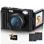 Digital Camera,Jumobuis 4K 48MP Autofocus Vlogging Camera with 32G Memory Card 16X Digital Zoom,Powerful Cameras for Photography with 2 Batteries for YouTube Black