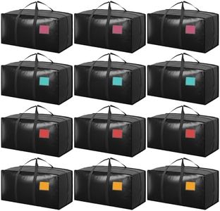 12 Pack Extra Large Heavy Duty Moving Bags with Reinforced Zipper & Wide Handles, Waterproof Storage Bins Packing Cubes for Clothes, College Dorm, Travel, and Home Organization, Black