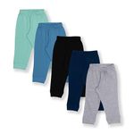 YUV Boys Regular Fit Joggers Cotton Pants - All Season Comfort - 6 To 12 Months - Pack Of 5, Black, 6-12 months