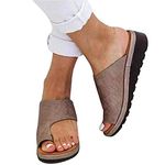 Women's Orthopedic Open Toe Leather Sandal, Orthopedic Bunion Corrector Sandals for Summer Outdoor Hiking Walking Beach (Khaki 40 EU)