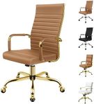 ALFORDSON Office Chair with Height Adjust SGS Listed Gas Lift, PU Leather Home Ergonomic Desk Chair with Removable Armrest Cover, Padded Seat Computer Gaming Chair, Max 150kg(High Back Gold Brown)