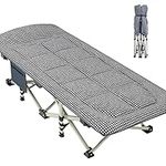 GETOVIN Camping Cot Cots for Sleeping with Camping Pad and Pillow Camping Bed Folding Cot Enlarge Width Breathable Houndstooth Fabric Comfortable with Carry Bag for Adults Outdoor Indoor