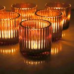 Brown Glass Candle Holder Set of 6 for Table Decorations, Amber Tealight Candle Holder Bulk for Wedding Decor, Large Votive Candle Holder for Living Room(Brown,Set of 6)