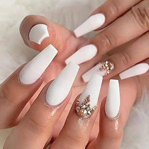 Magrace Extra Long Press on Nails White Coffin Fake Nails French Tips False Nails with Designs 24 pcs Stick on Nails for Women (A-9)