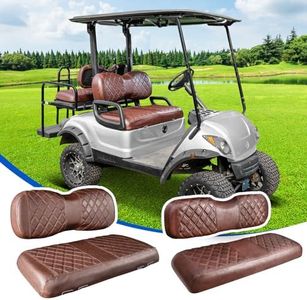 NOKINS 4PCS Golf Cart Seat Covers Kit, Front and Rear Seat Covers Fits YAMAHA/G29/Drive2 Original Regular Seat Cushion, Yamaha Vinyl Diamond Replacement Seat Covers, No Stapler(Brown Brown 8438)