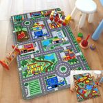 2 Sided Road Map Farm Animal Rug Cars Roads Fire Station Police Rugs 80cm x 120cm (2'6 x 4' approx)