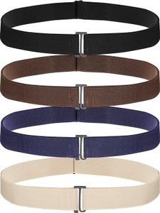 Gihuo 4 Pack Women No Show Invisible Belt Stretch Waist Belt with Flat Suitable for pairing with jeans pants dresses (Black Blue Khaki Brown)