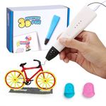 Kretrum 3D Pen for Kids | Portable 3D Printing Pen | 3D Printer Pen with 1.75mm PLA Filament, Fingerstall, Pen Holder, Stencil Book, Charger for Teenagers Stylo 3D Crayon 3D (White)