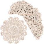 Phantomon 10 Inch Handmade Crochet Round Cotton Lace Table Placemats Doilies Pack of 4, Beige